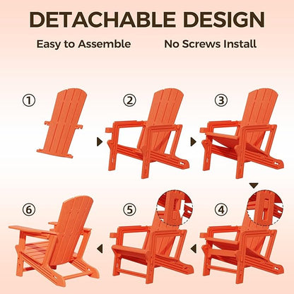 Adirondack Chair, Plastic Patio Chair Cup Holder Without Screws Install, Outdoor Chair 400 LBS Capacity, Weather Resistant for Garden Backyard Lawn Beach (Orange)