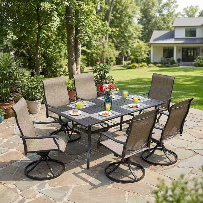 Sour Citrus Rectangular Outdoor Metal Patio Dining Table with Umbrella Hole, Weather-Resistant Table for Garden - Photo 7