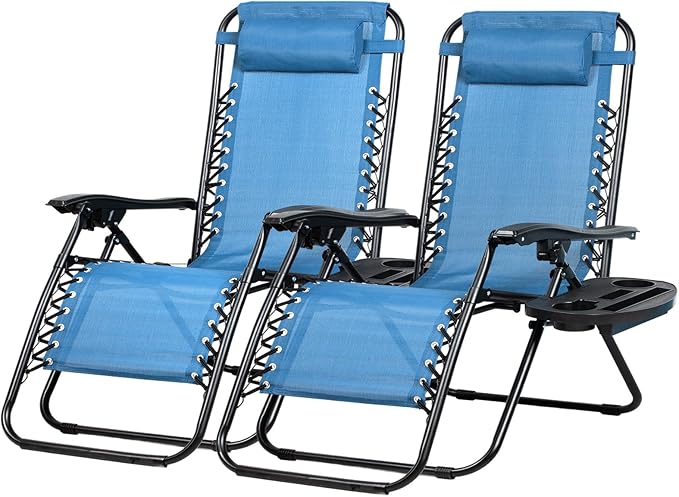 Nazhura Set of 2 Relaxing Recliners Patio Chairs Adjustable Steel Mesh Zero Gravity Lounge Chair Beach Chairs with - Photo 1
