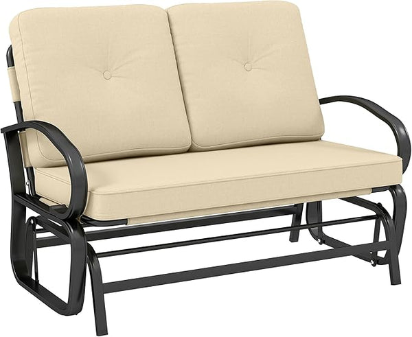 Outsunny Outdoor Glider Bench, 2-Person Patio Rocker Loveseat with Tufted Cushions, Steel Frame for Porch - Photo 1