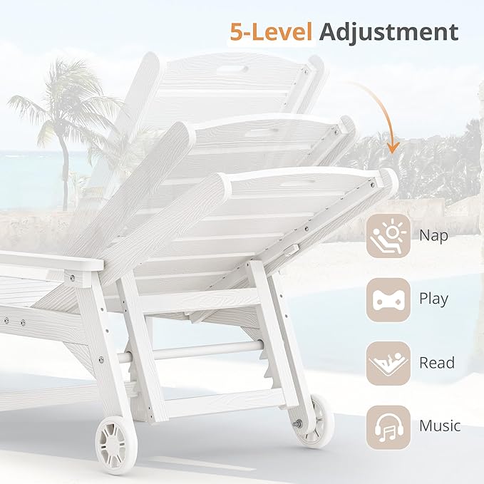 LUE BONA Chaise Lounge Chair with Table, 3-Piece, HDPS Chaise Lounger, 5 Positions Adjustable Lounge Chairs - Photo 6