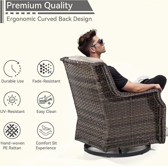 5 Piece Patio Furniture Set, 3-Seater Couch, 2 Swivel Glider Chairs and 2 Side Tables - Photo 4