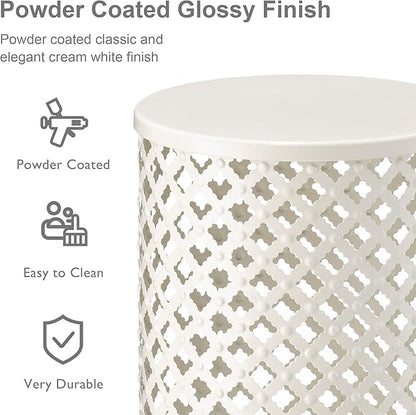 Glitzhome Outdoor Side Table Set of 2, Decorative Garden Stool for Indoor Outdoor Heavy Duty Metal Frame Accent Table Modern End Table, Glossy White