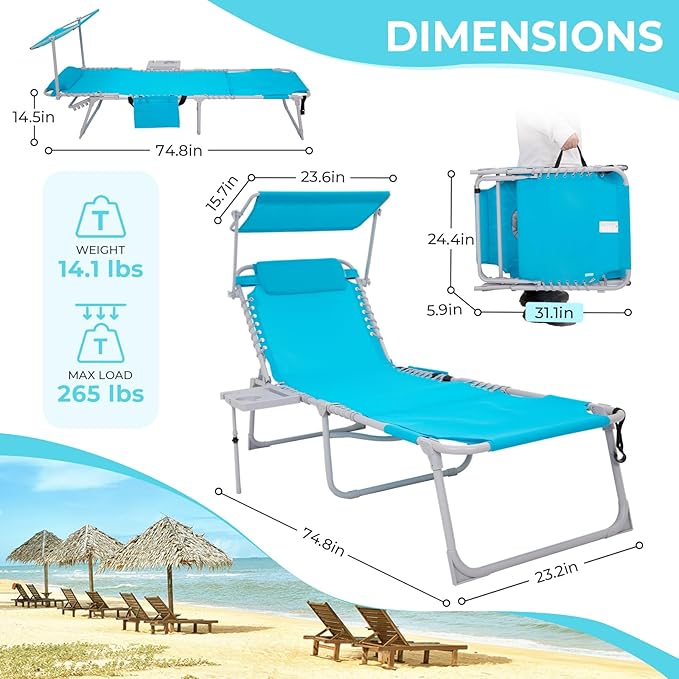 #WEJOY 4 in 1 Tanning Chair with Face Hole & Canopy & Side Table - Photo 3