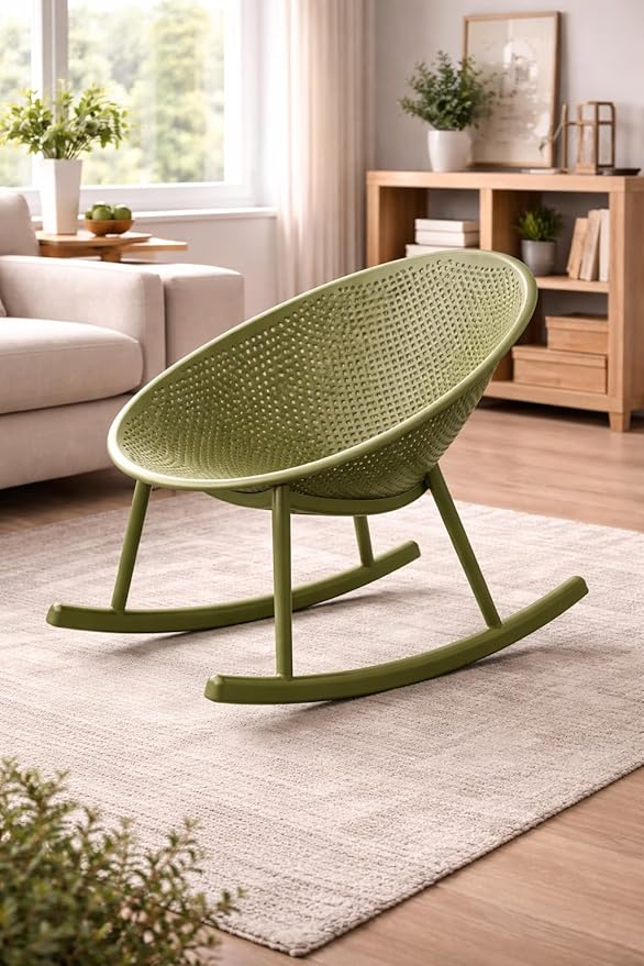 2xhome Set of 2 Patio Rocking Chairs | Oval Egg Shaped Lounge Rocker | All Weather Plastic | Modern Accent Side Chair for Indoor or Outdoor Use, Green