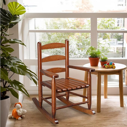 VINGLI Outdoor Children's Rocking Chair, All-Weather Wooden Rocker with High Backrest, Ideal for Garden, Yard, and Balcony, Patio Rocking Chair Suitable for Ages 3-6, Teak
