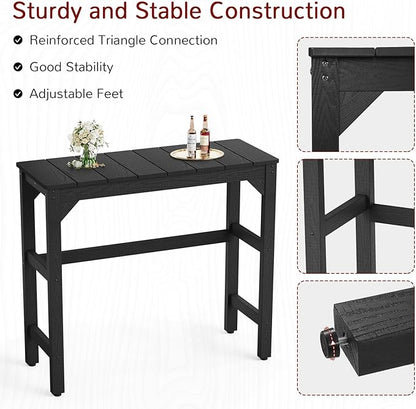 Stoog All-Weather Patio Bar Table, Outdoor Bar Table with Adjustable Feet, Patio Counter Bar Height Tables with Waterproof Top, Never Fade or Rot, for Garden, Balcony, Deck, and Poolside, Black