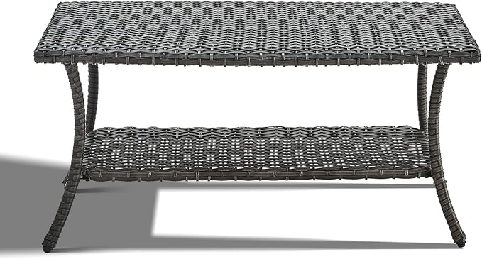 Wicker Outdoor Coffee Table,Rattan Outdoor Coffee Table with 2-Layer Storage Furniture Tables for Garden,Porch,Backyard - Photo 4