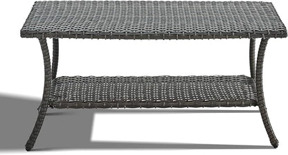 Wicker Outdoor Coffee Table,Rattan Outdoor Coffee Table with 2-Layer Storage Furniture Tables for Garden,Porch,Backyard