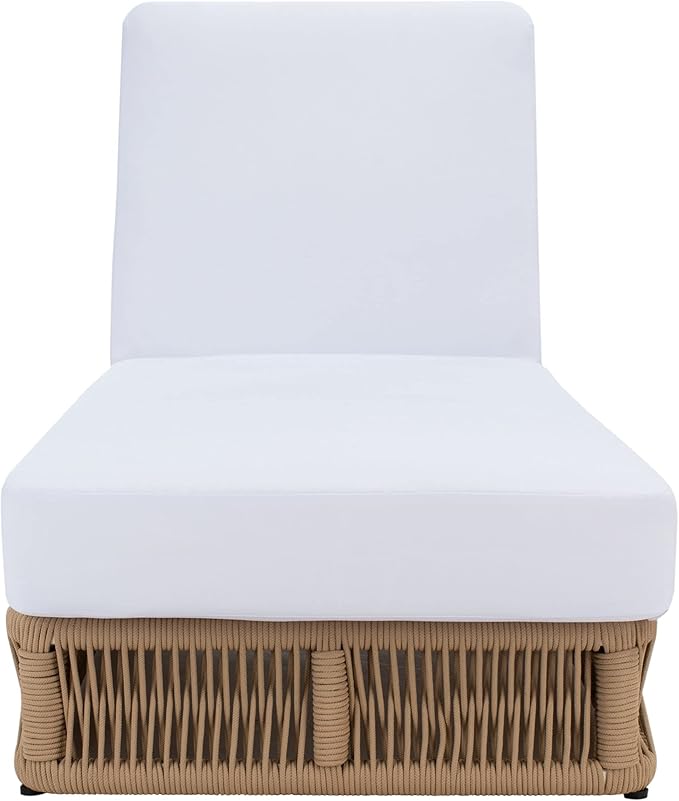 SAFAVIEH Outdoor Collection Gillian Tan Rope/White Cushion Chaise Lounge Chair (PAT7527A) - Photo 1