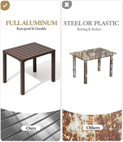 Crestlive Products Outdoor Side Table,Aluminum Rectangular End Table,Easy Assembly Small Coffee Bistro Table for Patio Pool Balcony (Brown)