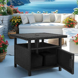 Outdoor Patio Umbrella Side Table with Umbrella Hole Small Wicker Coffee Table with Storage & 2 Weight Bags for Outside - Photo 1