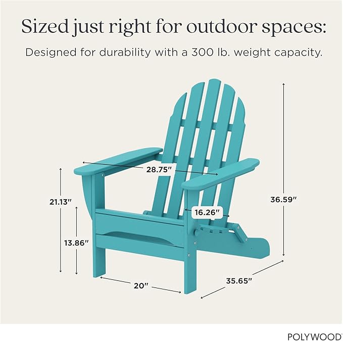 POLYWOOD AD5030AR Classic Folding Adirondack Chair, Height: 35.00" - Width: 29" - Depth: 35.00", Aruba
