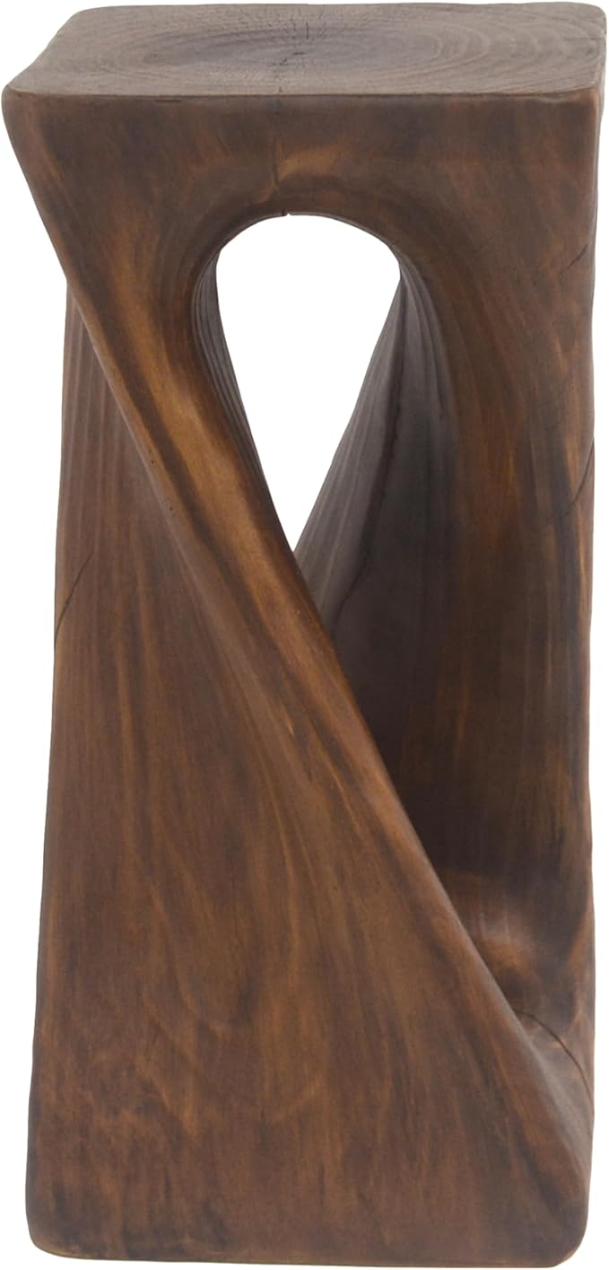 Christopher Knight Home Novi 26.8"H Lightweight Concrete Outdoor Side Table, Hollow Twist-Shaped Patio End Table, MGO Outdoor Coffee Table, Garden Plant Stand Indoor, Wood-Like Texture, Antique Brown
