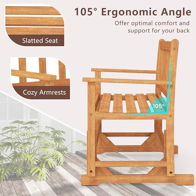 Tangkula 2-Person Outdoor Acacia Wood Glider Bench, Heavy Duty 800 LBS, Patio Swing Rocking Loveseat with Slatted Seat and Backrest for Porch, Garden and Backyard, Natural