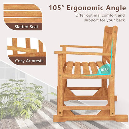Tangkula 2-Person Outdoor Acacia Wood Glider Bench, Heavy Duty 800 LBS, Patio Swing Rocking Loveseat with Slatted Seat and Backrest for Porch, Garden and Backyard, Natural