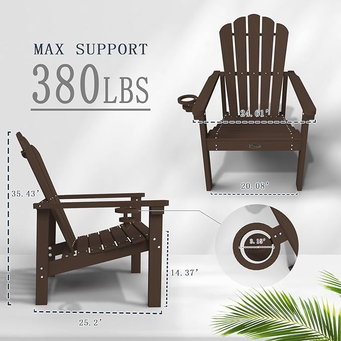 Stackable Adirondack Chair Set of 8, HDPE All-Weather Adirondack Chairs - Durable and Space Saving, Plastic Outdoor Fire Pit Chairs with Cup Holder,Brown