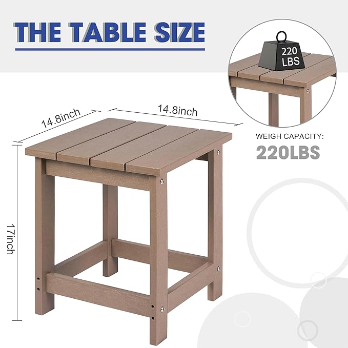 LZRS Adirondack Square Outdoor Side Table for Patio, Pool Composite Patio Table,HDPE End Tables for Backyard,Pool, Indoor Companion, Easy Maintenance & Weather Resistant(Weathered Wood)