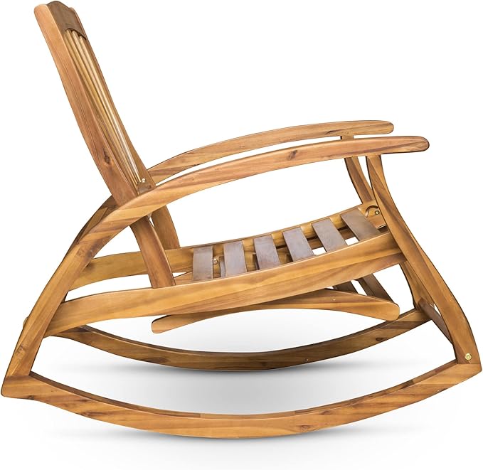 Outdoor Wooden Rocking Chair, Patio Rocking Chair with Wood Leg, Rocker Chairs with Solid Wood for Indoor, Outdoor, Backyard, Garden, Yard, Patio (Teak)