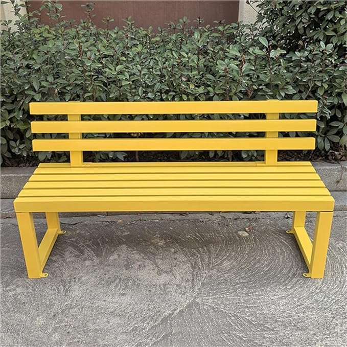 Outdoor Patio Benches, Garden Metal Bench with Backrest, Weatherproof Metal Garden Patio Bench, Bench Yard, Stadium, Scenic Area or Open-Air Seating(Yellow,120cm/47.2in)