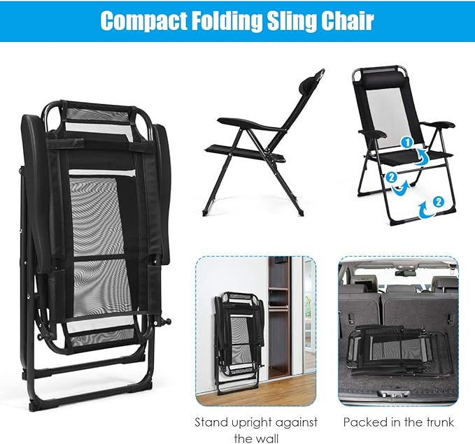 Giantex Set of 4 Patio Dining Chairs, Folding Lounge Chairs with 7 Level Adjustable Backrest, 300 Lbs Capacity - Photo 4