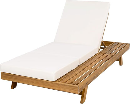 Merax Acacia Wood Chaise Lounge Chair Outdoor Set of 2, Patio Recliner with 4 Position Adjustable Backrest and 4" Thick Triple-fold Cushion