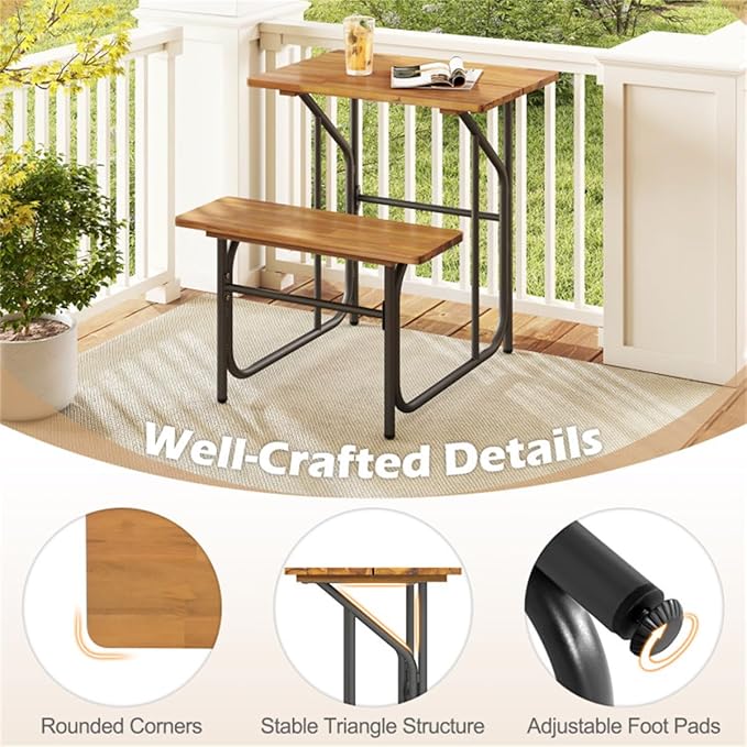 Acacia Wood Outdoor Table and Bench Set, Table and Chairs Set for Garden Picnic, Patio Furniture Set, Outdoor Bench Garden Benchs Park Benchs for Pool Beachs Backyard