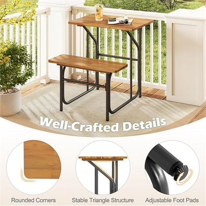 Acacia Wood Outdoor Table and Bench Set, Table and Chairs Set for Garden Picnic, Patio Furniture Set, Outdoor Bench Garden Benchs Park Benchs for Pool Beachs Backyard