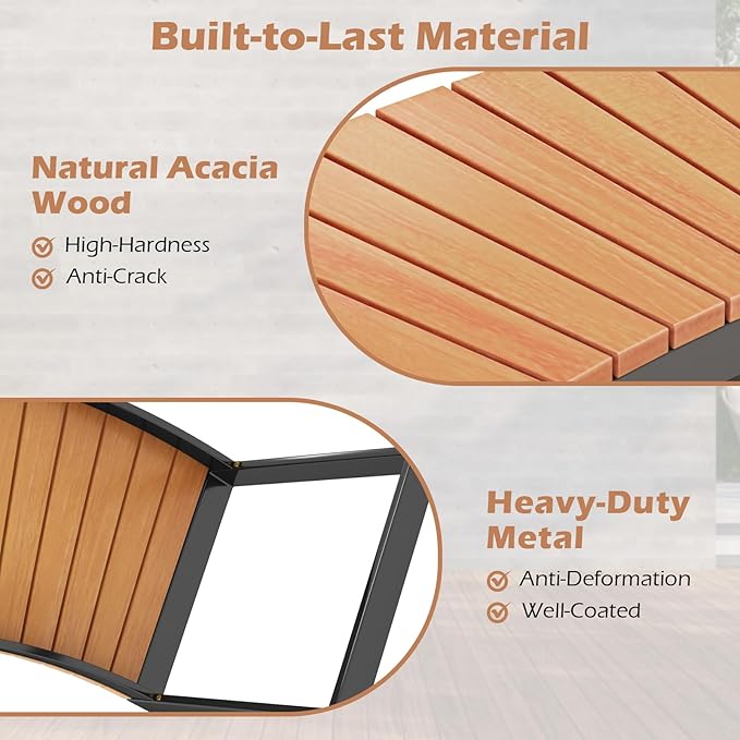 Tangkula Patio Curved Bench Set of 2, Acacia Wood Fire Pit Bench w/Slatted Seat & Metal Legs, Outdoor Backless 2-Person Seating for Yard, Garden, Porch, 800 LBS Max Load, Oil Painted