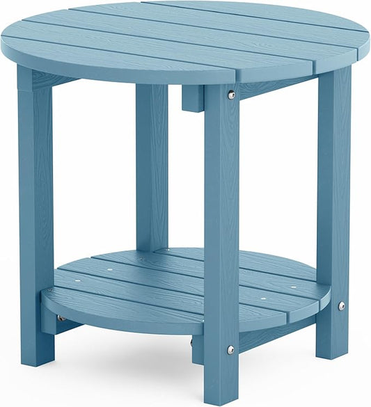 YEFU Adirondack Side Table, 18" Double Outdoor Side Table, Poly Lumber end Table, Weather Resistant for Indoor, Patio, Pool, Porch, Backyard-Blue