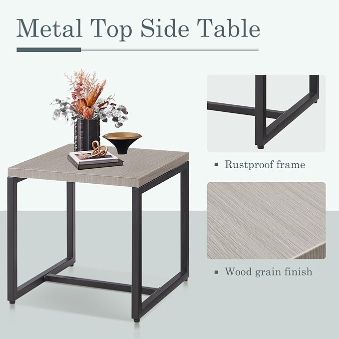 Belord Small Outdoor Side Table: 50 Lbs Weight Capacity Square Metal Patio Side Table with Anti-Rust Frame, Modern Outdoor End Table Furniture - Grey