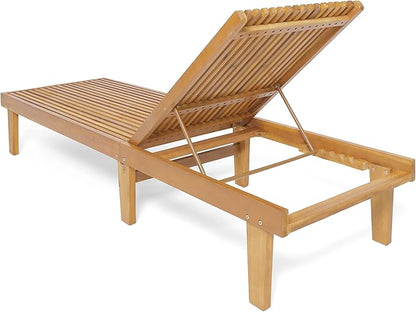 LUMISOL Outdoor Chaise Lounge Chair, Acacia Wood Frame Sunbathing Pool Lounger with 5-Position Adjustable Backrest, Patio Portable Reclining Lounger Chair for Deck, Poolside, Yard, Teak