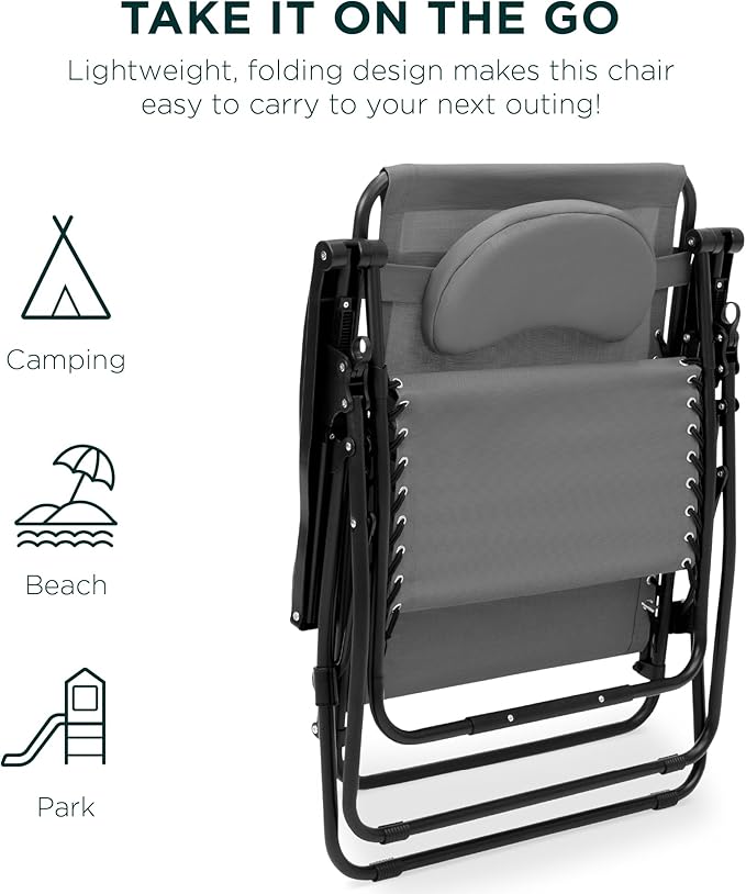 Best Choice Products Oversized Zero Gravity Chair, Folding Outdoor Patio Lounge Recliner w/Cup Holder Accessory Tray - Photo 7