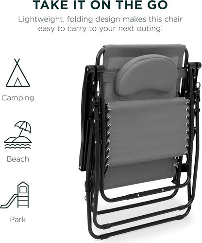 Best Choice Products Oversized Zero Gravity Chair, Folding Outdoor Patio Lounge Recliner w/Cup Holder Accessory Tray, Pillow - Ice Gray