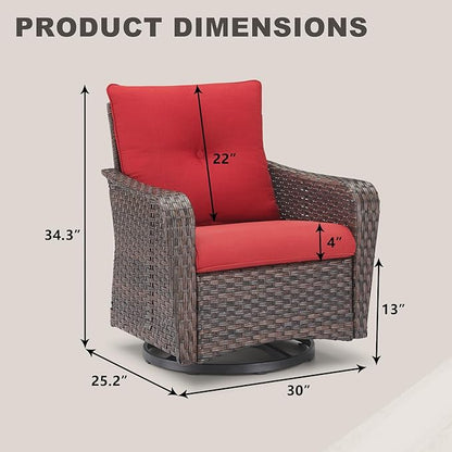 Rilyson Outdoor Patio Swivel Rocker Chairs - 2 PC Wicker Rattan Patio Rocker Glider Chair Set with High Back,Comfy Cushions and Deep Seating for Porch Deck Backyard Garden(Brown/Red)
