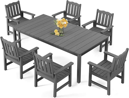 Stoog All-Weather 7 Pieces Patio Dining Sets, Waterproof Patio Furniture Set with 1 Table and 6 Patio Chairs, Never Rot or Fade, for Garden, Backyard, Deck, and Poolside, Grey