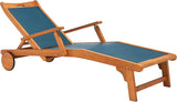 SAFAVIEH Outdoor Collection Kamson Natural Brown Solid Wood/Navy Fabric Adjustable Chaise Lounge Chair (PAT7071B) - Photo 9