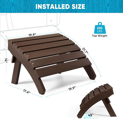 Adirondack Ottoman Set of 4, Plastic Folding Adirondack Footstool, All Weather Ottoman for Adirondack Chairs, Widely Used for Outdoor, Porch, Patio, Garden, Poolside, Fire Pits - Brown