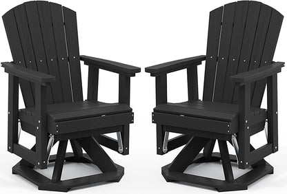 SERWALL Adirondack Swivel Glider Chair, HDPE Glider Set of 2 for Outdoor, All-Weather Glider Chair for Porch, Balcony, Midnight Black