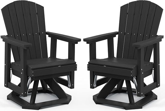 SERWALL Adirondack Swivel Glider Chair, HDPE Glider Set of 2 for Outdoor, All-Weather Glider Chair for Porch, Balcony, Midnight Black