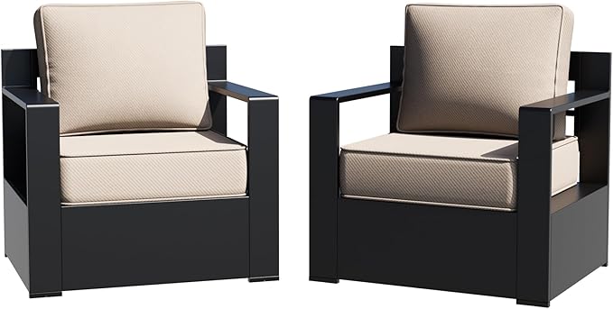Outdoor Aluminum Furniture, Patio Chairs with 6" Thick Removable Cushions, All-Weather Metal Frame - Photo 1