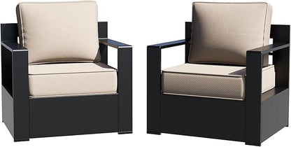 Outdoor Aluminum Furniture, Patio Chairs with 6" Thick Removable Cushions, All-Weather Metal Frame, Deep Setting for Garden, Poolside and Porch