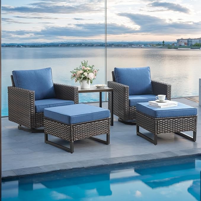 Rilyson Wicker Outdoor Patio Furniture Set - 5 Piece Patio Conversation Set with 2 Swivel Rocker Chairs - Photo 1
