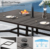Outdoor Metal Steel Rectangle Patio Dining Table, 6 Person Patio Table with Adjustable Umbrella Hole - Photo 5