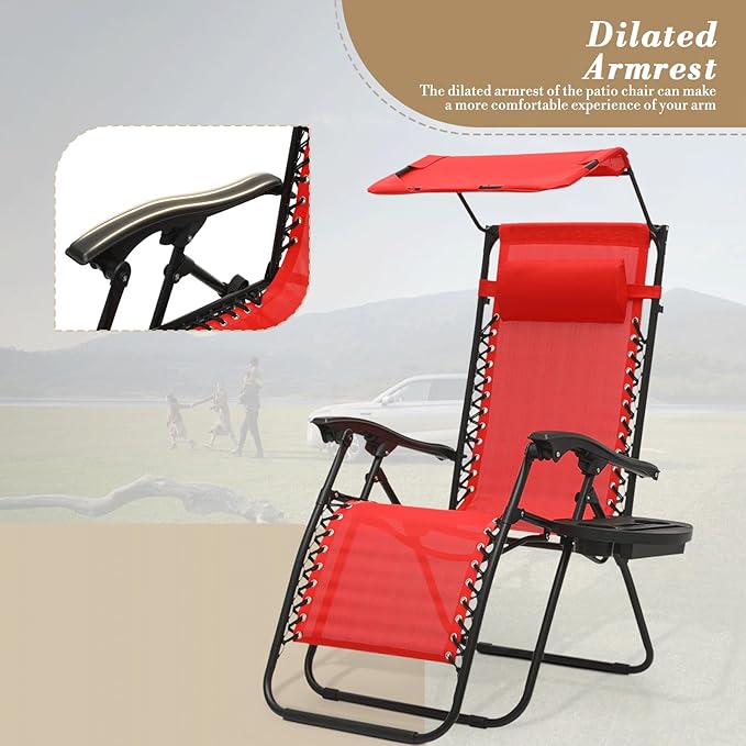 Athena Collection Zero Gravity Outdoor Lounge Chair Set of 2 with Canopy Shade - Photo 6