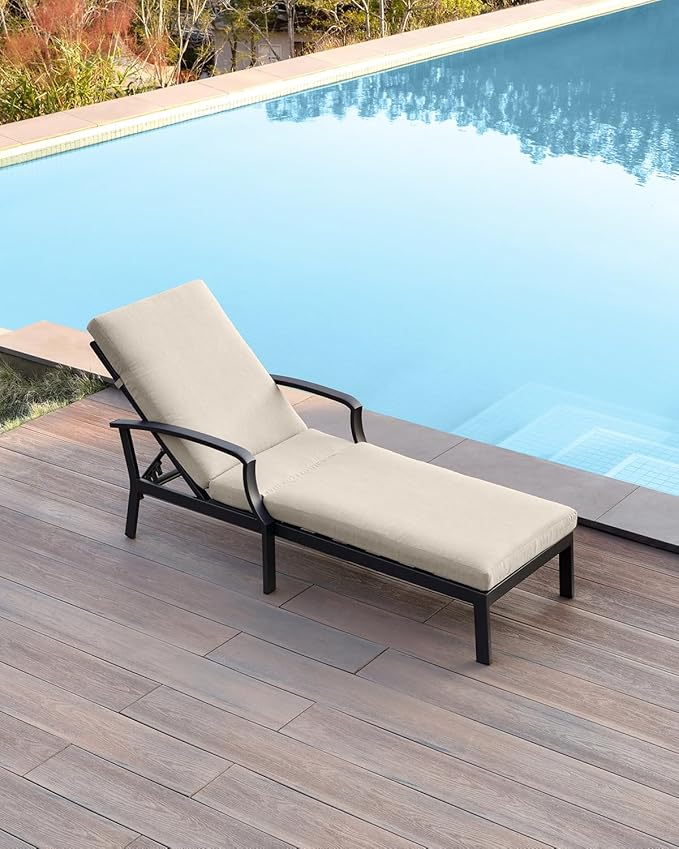 Pool Lounge Chair, Never-Rust Aluminum Outdoor Chaise Lounge with Gray Cushion, Outdoor Lounger Pool Furniture with Adjustable Backrest, Patio Lounge Chair for Outside, Deck, Gunmetal