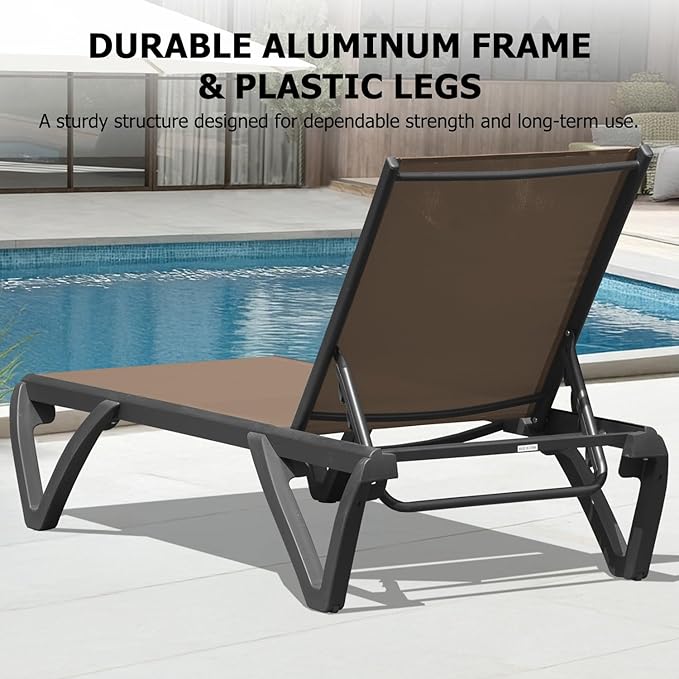 Domi Pool Lounge Chairs Set of 2, Aluminum Chaise Lounge Outdoor - Photo 4