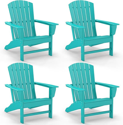 GREENVINES Adirondack Chairs Set of 4 | HDPE Plastic | Oversized Fire Pit Chair | All Weather | Aqua | Poly Lumber | for Outdoor Deck Backyard Patio Garden