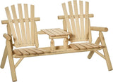 Outsunny 2-Seat Wooden Adirondack Chair, Patio Bench with Table, Outdoor Loveseat Fire Pit Chair for Porch, Backyard - Photo 1