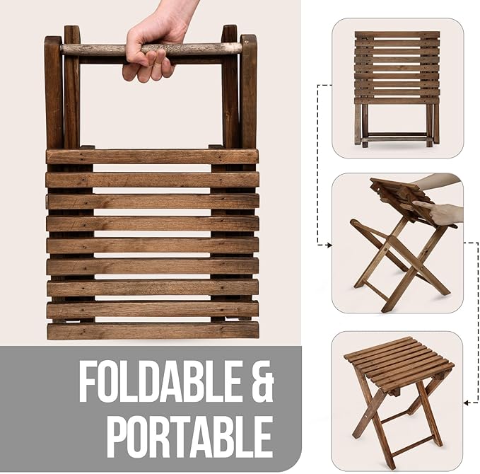 Pack of 2 Small Folding Table, Portable Acacia Wood Side Table for Patio, Pool, Balcony, Indoor and Outdoor, Walnut, 14 inches Height